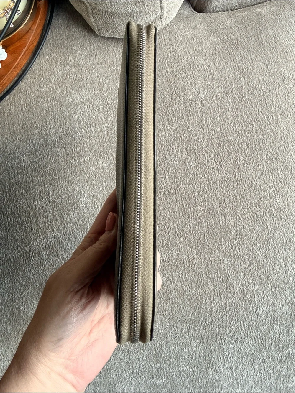 Celine Zip-Around Pebbled Leather Wallet in Taupe Beige Authentic